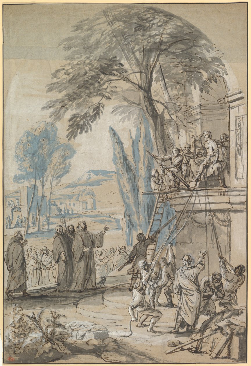 Benedicto de Nursia ordena la destrucción del templo de Apolo en Monte Cassino de Jan Erasmus Quellinus