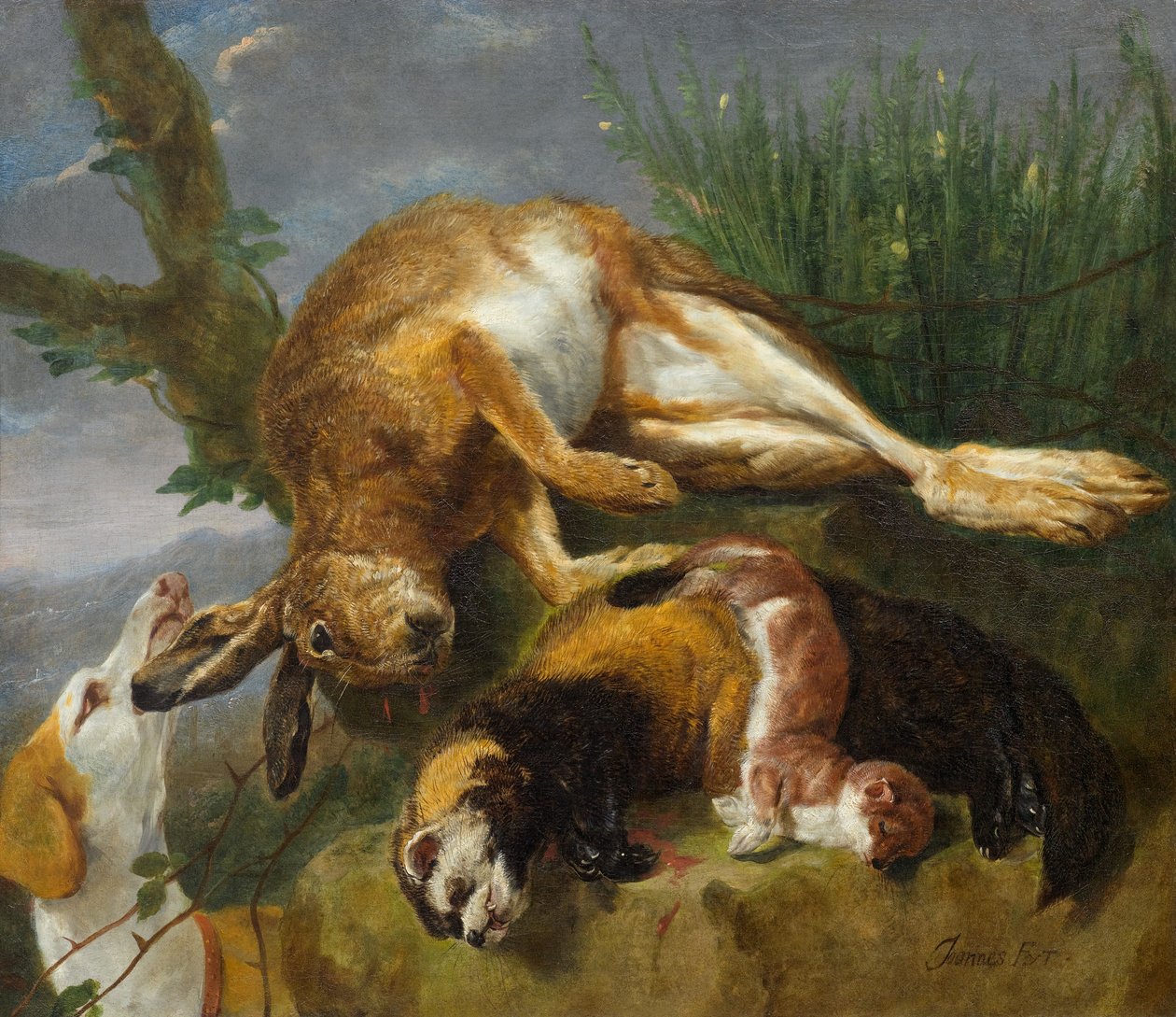Naturaleza muerta de caza con un perro de Jan Fyt