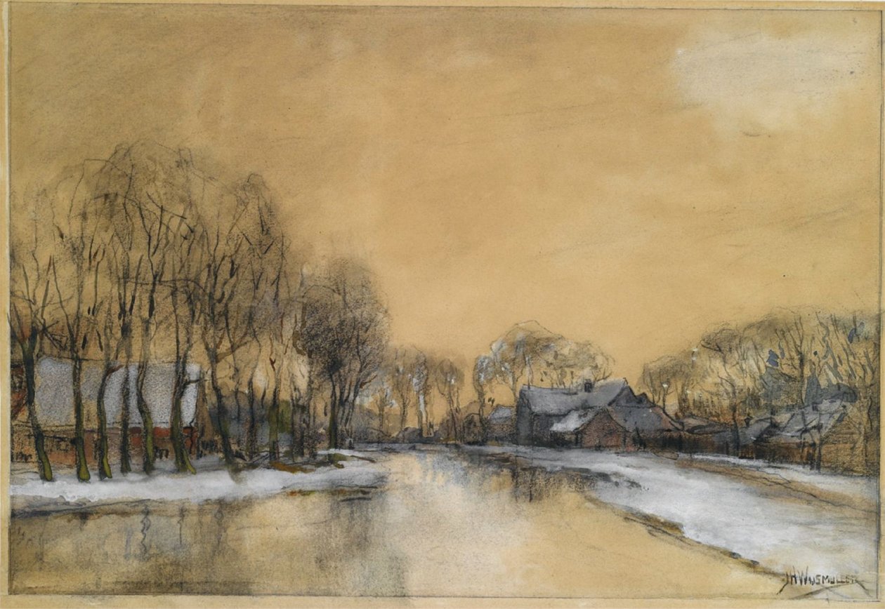 Un Paisaje Invernal con Casas a lo Largo de un Canal de Jan Hillebrand Wijsmuller