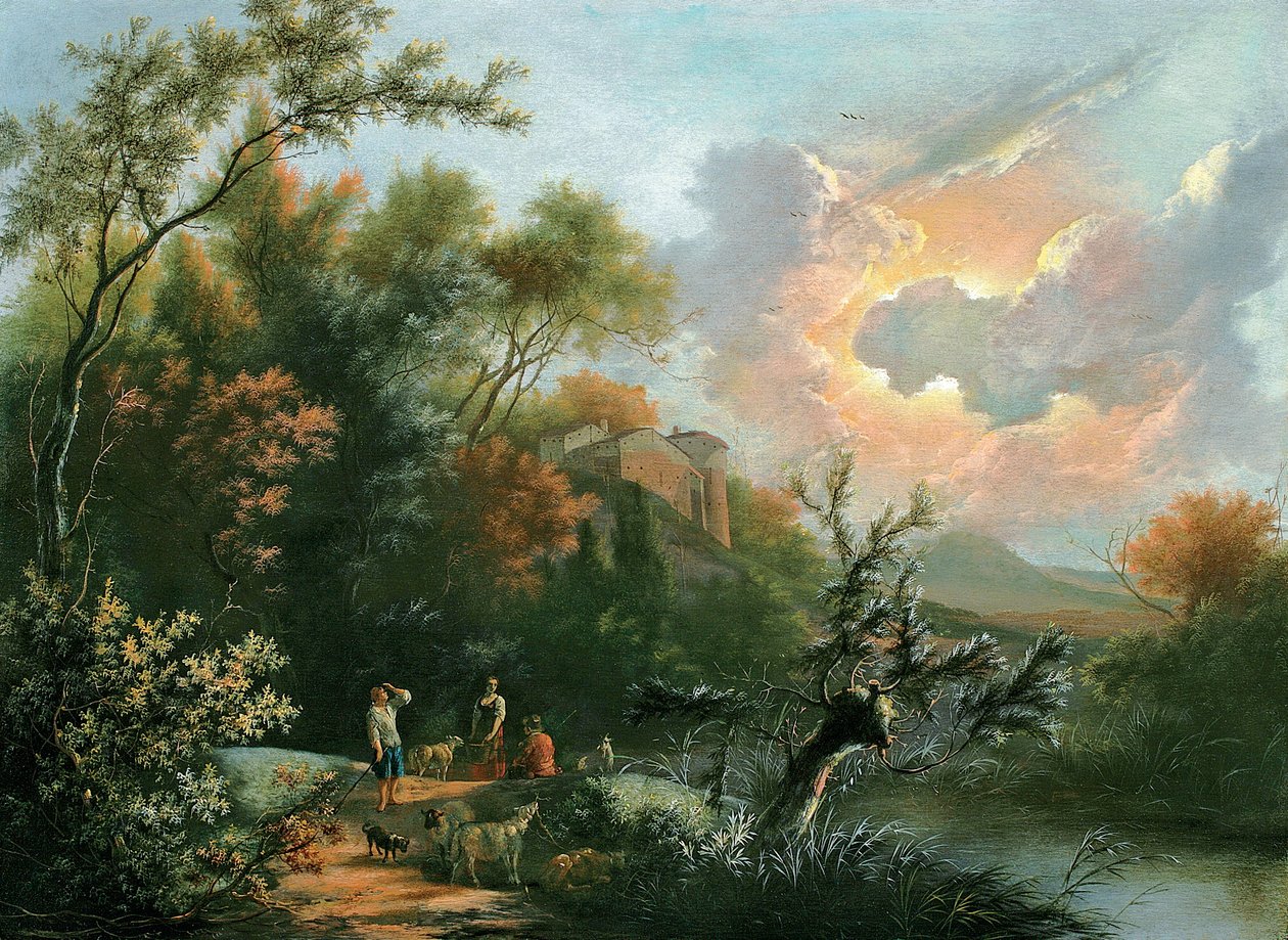 Un Paisaje Fluvial Italiano con Pastores y su Rebaño Descansando de Jan Snellinck