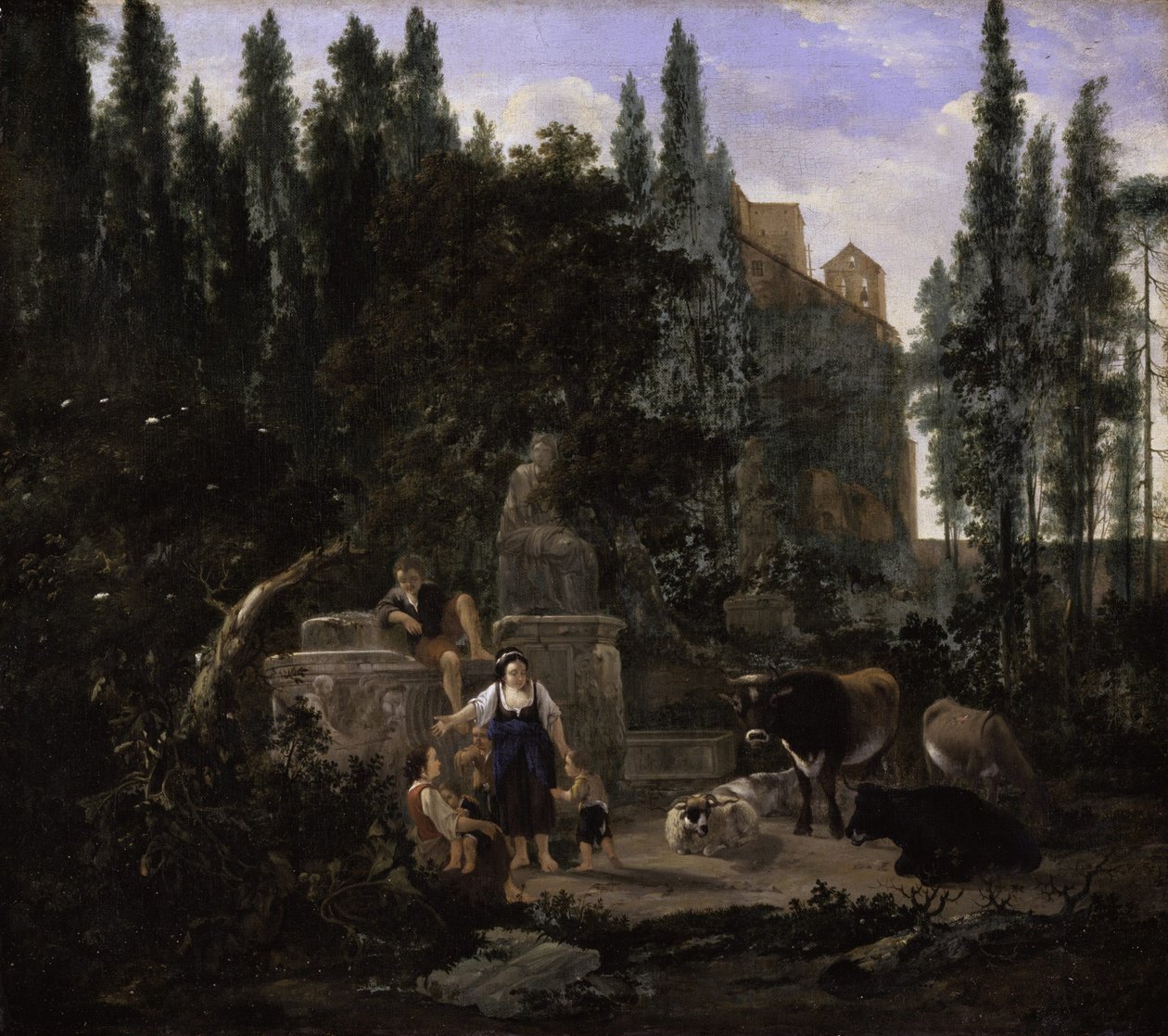 Un Paisaje Italiano con Figuras y Ganado de Jan Lapp
