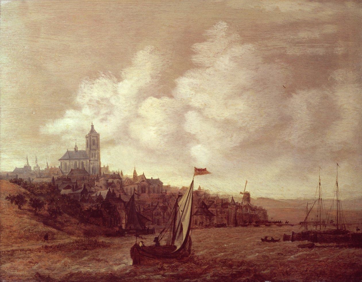 Escena de río y ciudad de Jan Meerhout