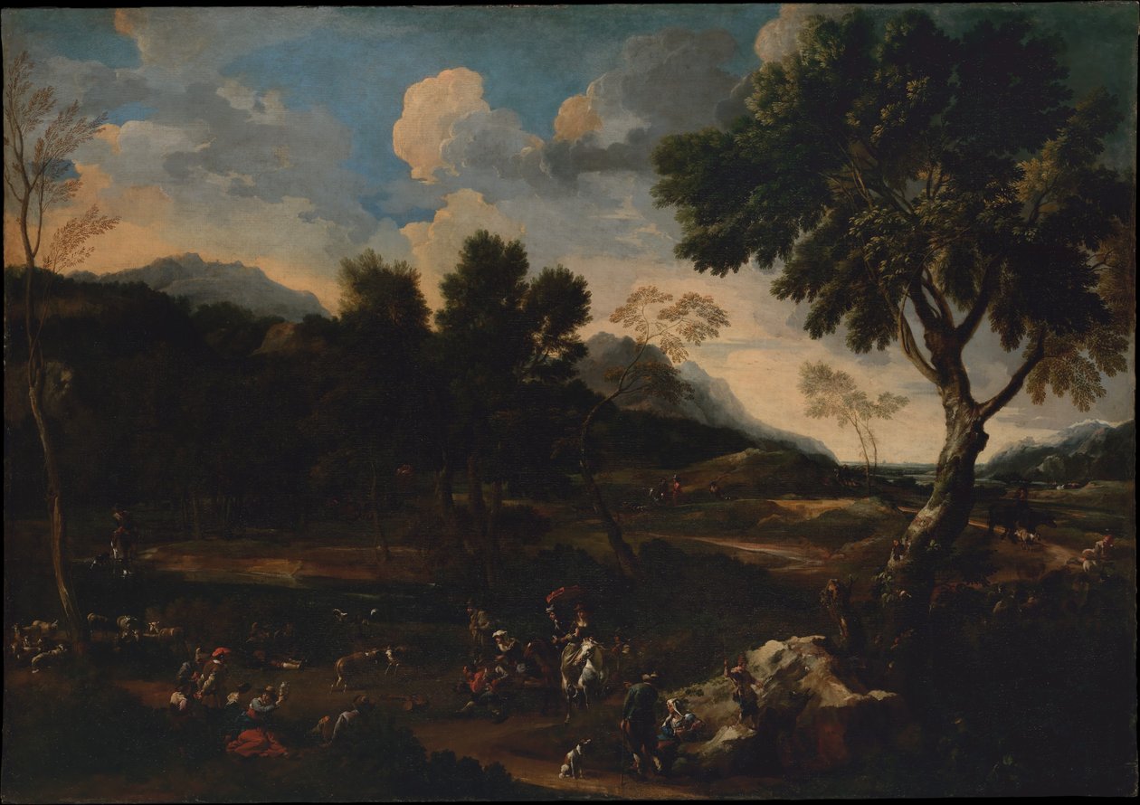 Paisaje con una batalla entre dos carneros de Jan Miel