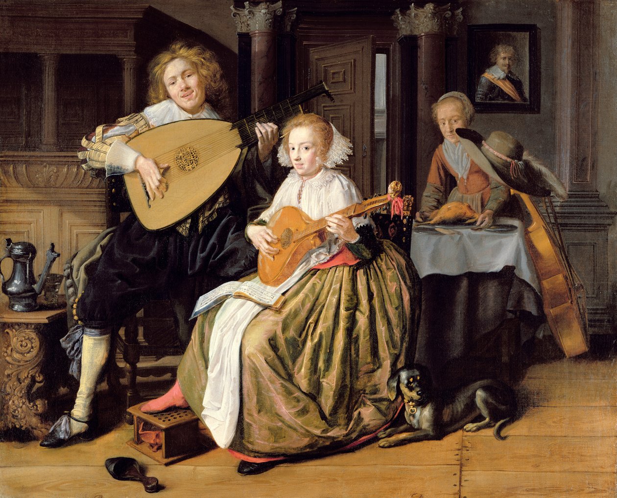 Un joven tocando una tiorba y una joven tocando una cítara, c.1630-32 de Jan Miense Molenaer