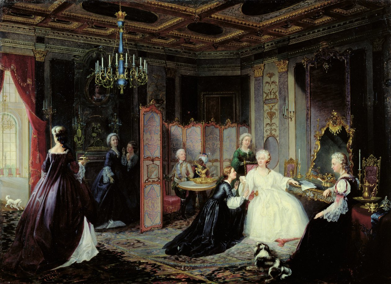 Emperatriz Catalina la Grande (1729-96) recibiendo una carta de Jan Ostoja Mioduszewski