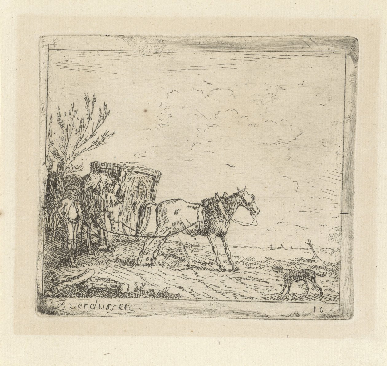 Carro con caballo orinando en un paisaje de Jan Peeter Verdussen