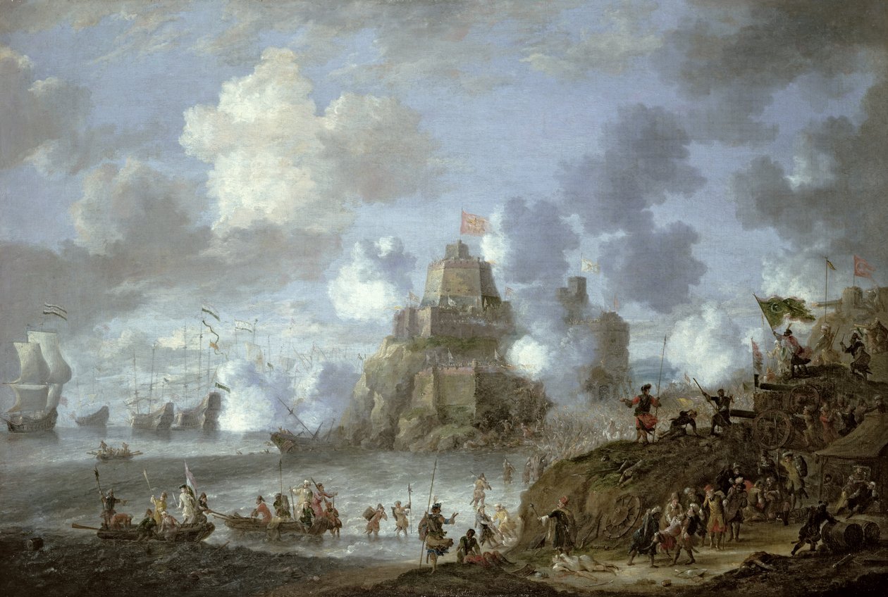 Castillo mediterráneo bajo asedio de los turcos de Jan Peeters