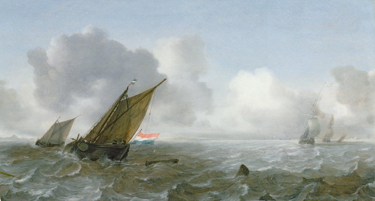 Embarcaciones en alta mar con brisa, siglo XVII de Jan Porcellis