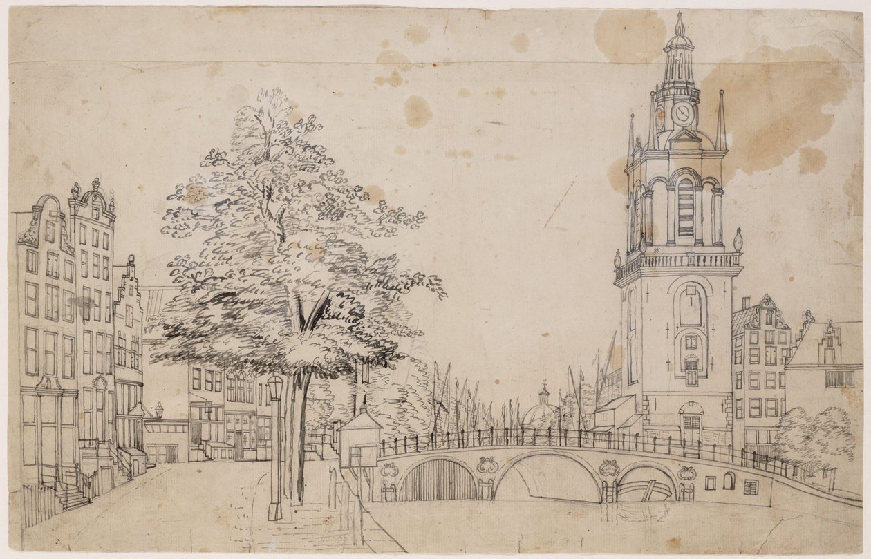 Jan Rodenpoortstoren con el Torensluis. Pluma en gris. Dimensiones desconocidas. Ámsterdam, Archivo de la Ciudad de Ámsterdam de Jan Spaan