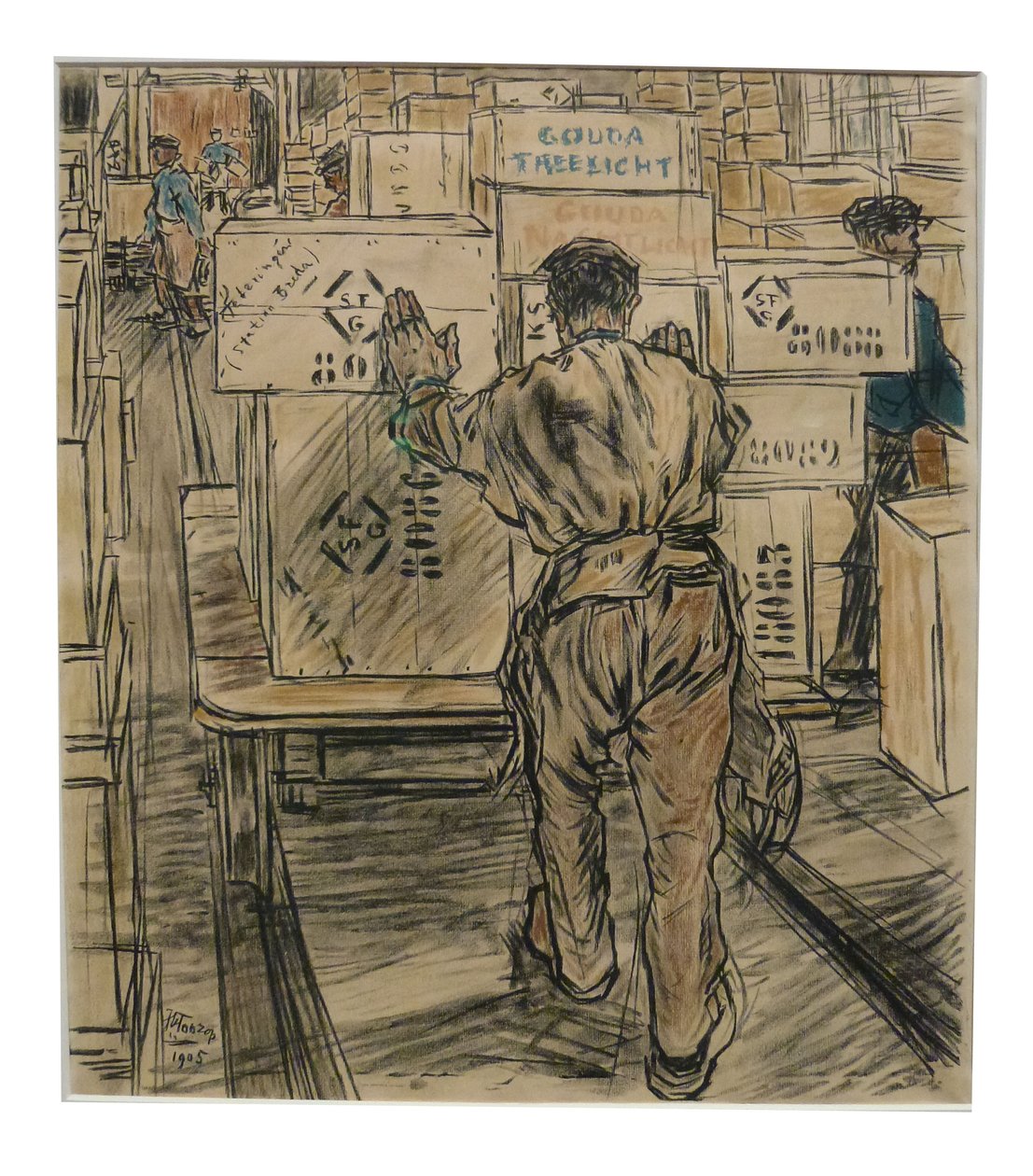Magazijnen 1 de las 12 litografías que Toorop hizo sobre la fabricación de velas de Jan Toorop