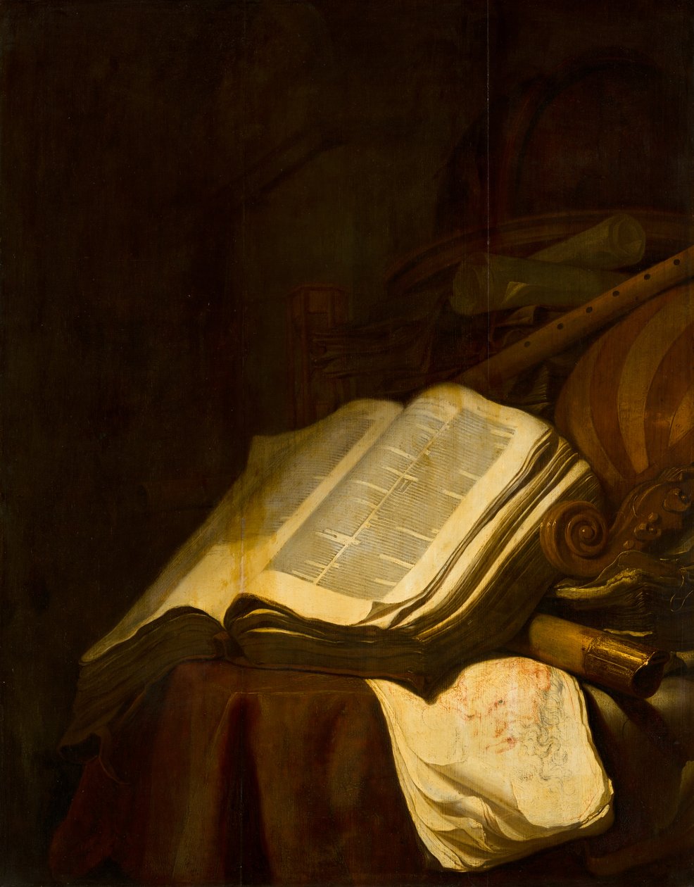 Naturaleza muerta con libros e instrumentos musicales de Jan Vermeulen