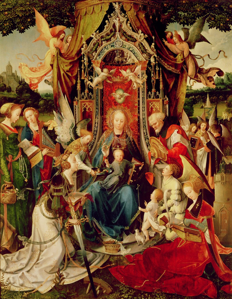Madonna y Niño y Santos, siglo XVI (tríptico) de Jan de Beer