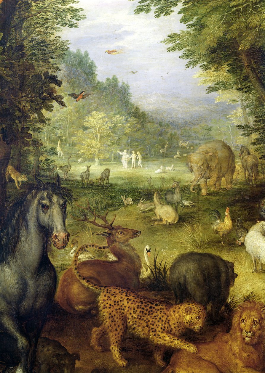 Tierra, o El paraíso terrenal, detalle de animales de Jan the Elder Brueghel