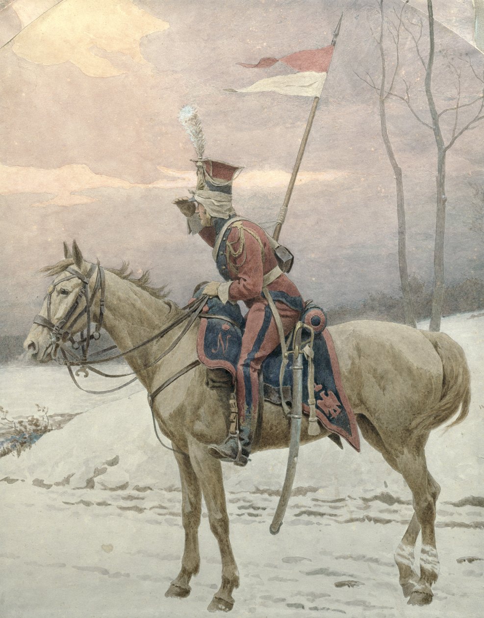 Un lancero de la Guardia Polaca de Napoleón en patrulla de invierno de Jan van Chelminski