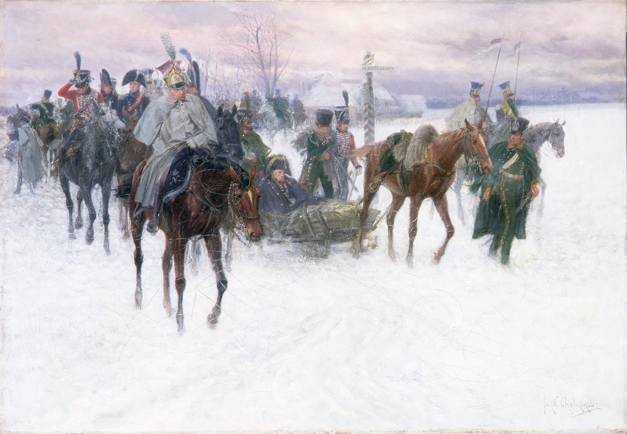 Las tropas de Napoleón retirándose de Moscú, 1888-89 de Jan van Chelminski