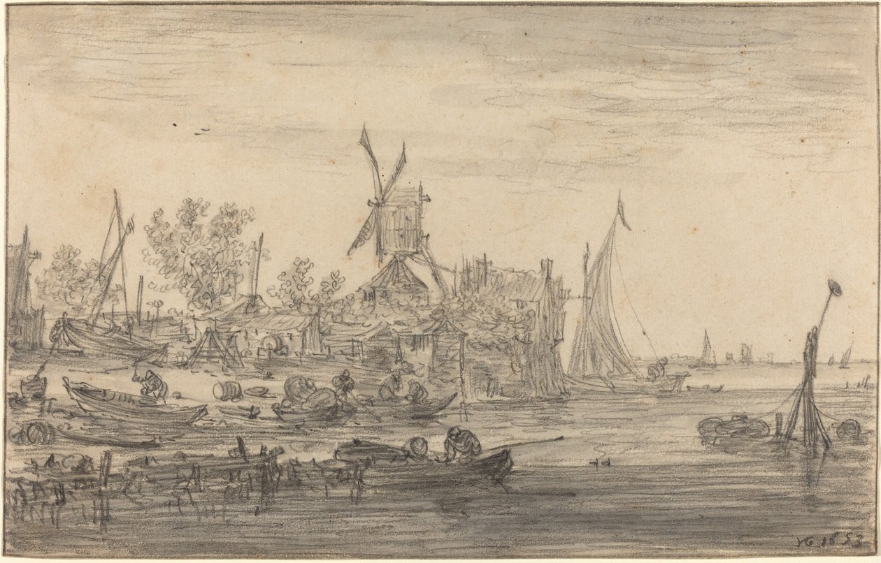 Escena de la costa con molino de viento de Jan Josephsz van Goyen
