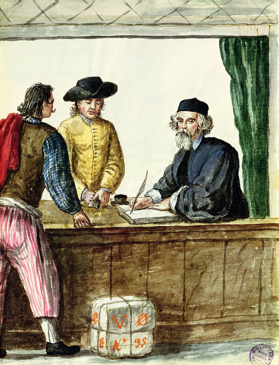 Un comerciante judío con dos clientes de Jan van Grevenbroeck