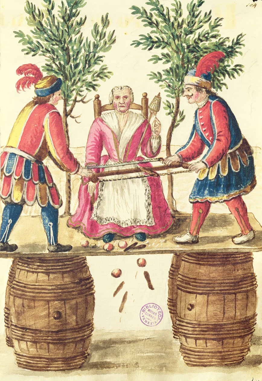 Dos magos venecianos cortando a una mujer por la mitad de Jan van Grevenbroeck