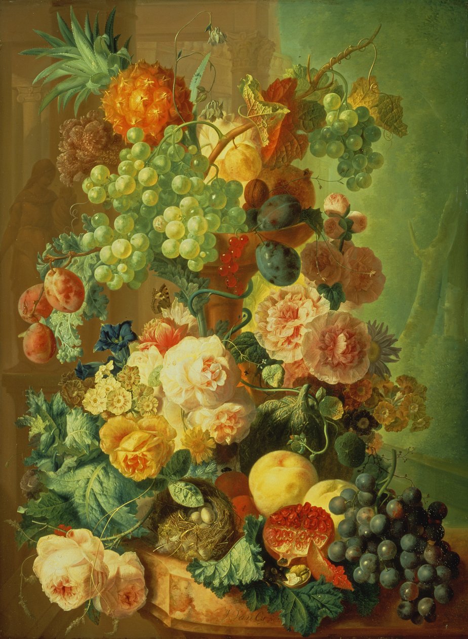 Naturaleza muerta con frutas y flores de Jan van Os