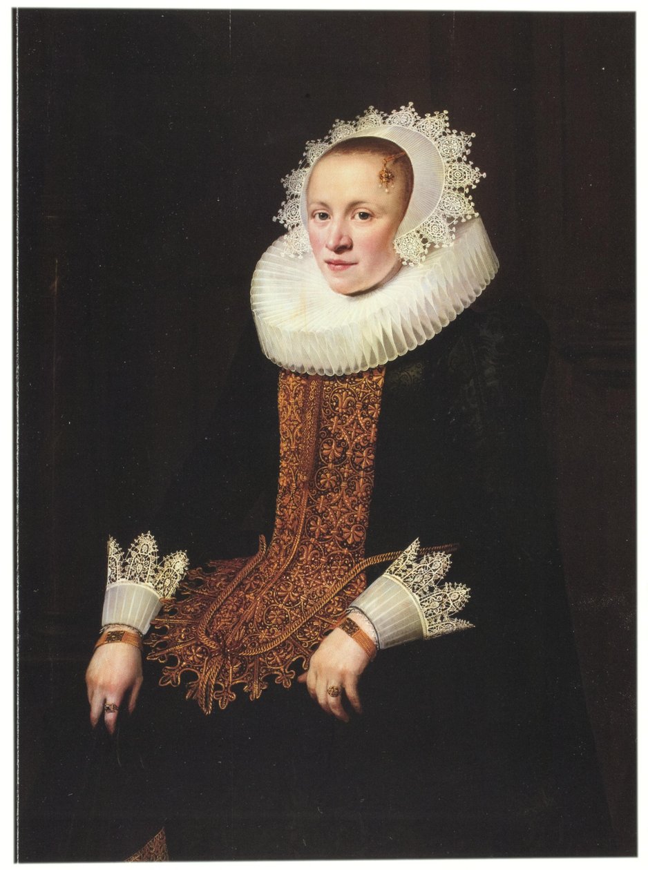 Retrato de una joven dama con vestido de novia, tocado de diadema y gorguera de Jan Anthonisz. van Ravesteyn