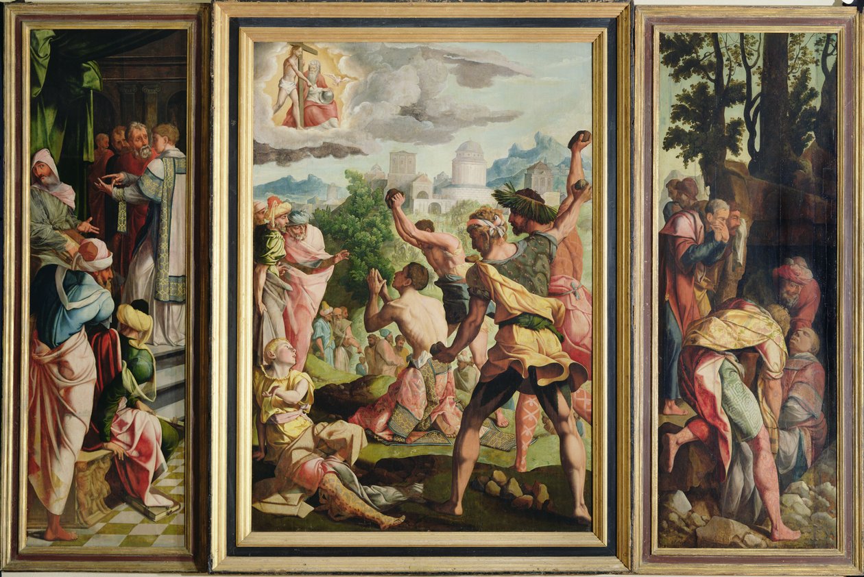 El sermón, apedreamiento y entierro de San Esteban, del Políptico de San Esteban y Santiago el Mayor, c.1541 de Jan van Scorel