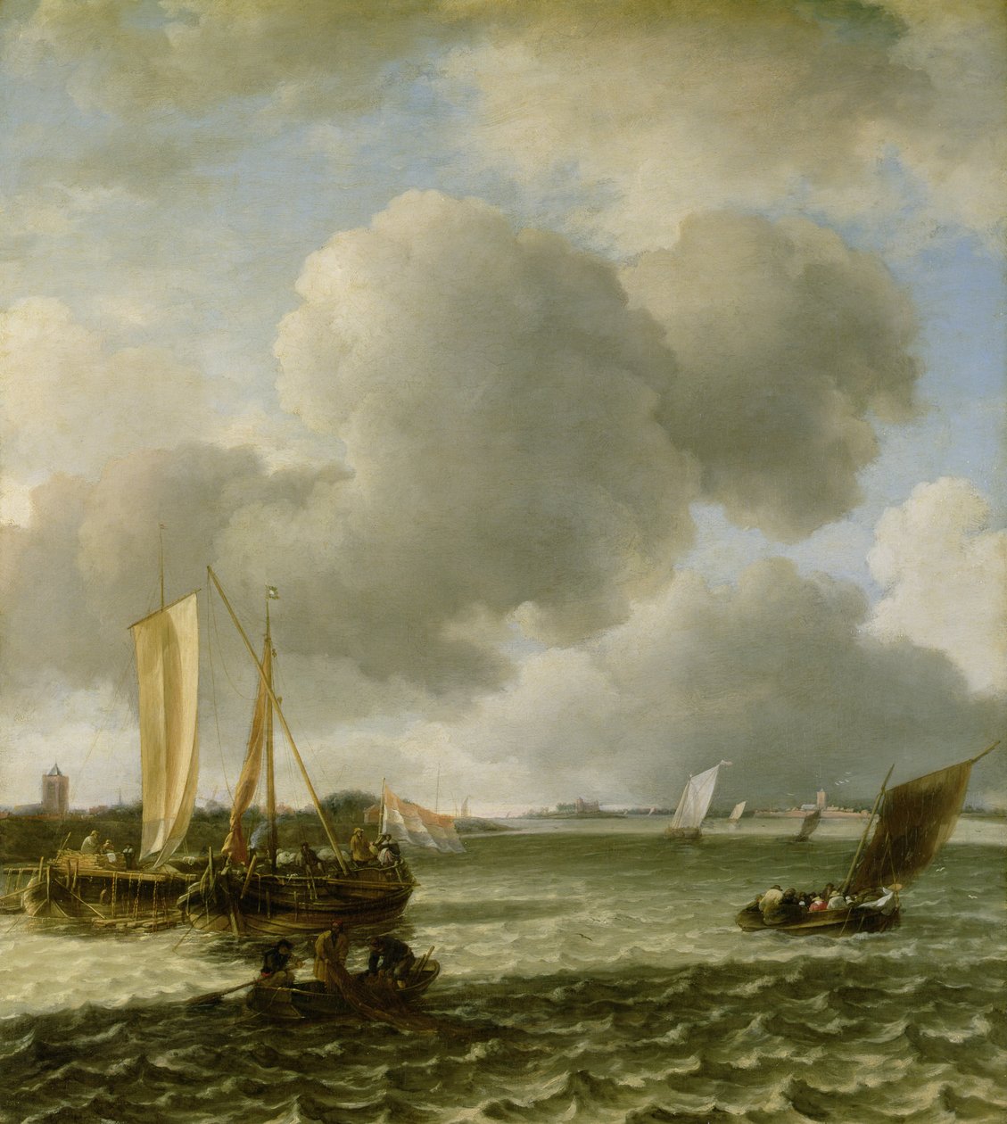 Barcos en el Río Waal, 1650s de Jan van de Capelle or Cappelle