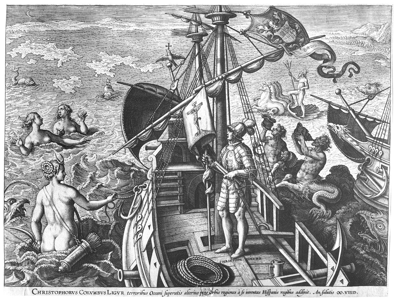 Cristóbal Colón (1451-1506) a bordo de su carabela, descubriendo América de Jan van der Straet