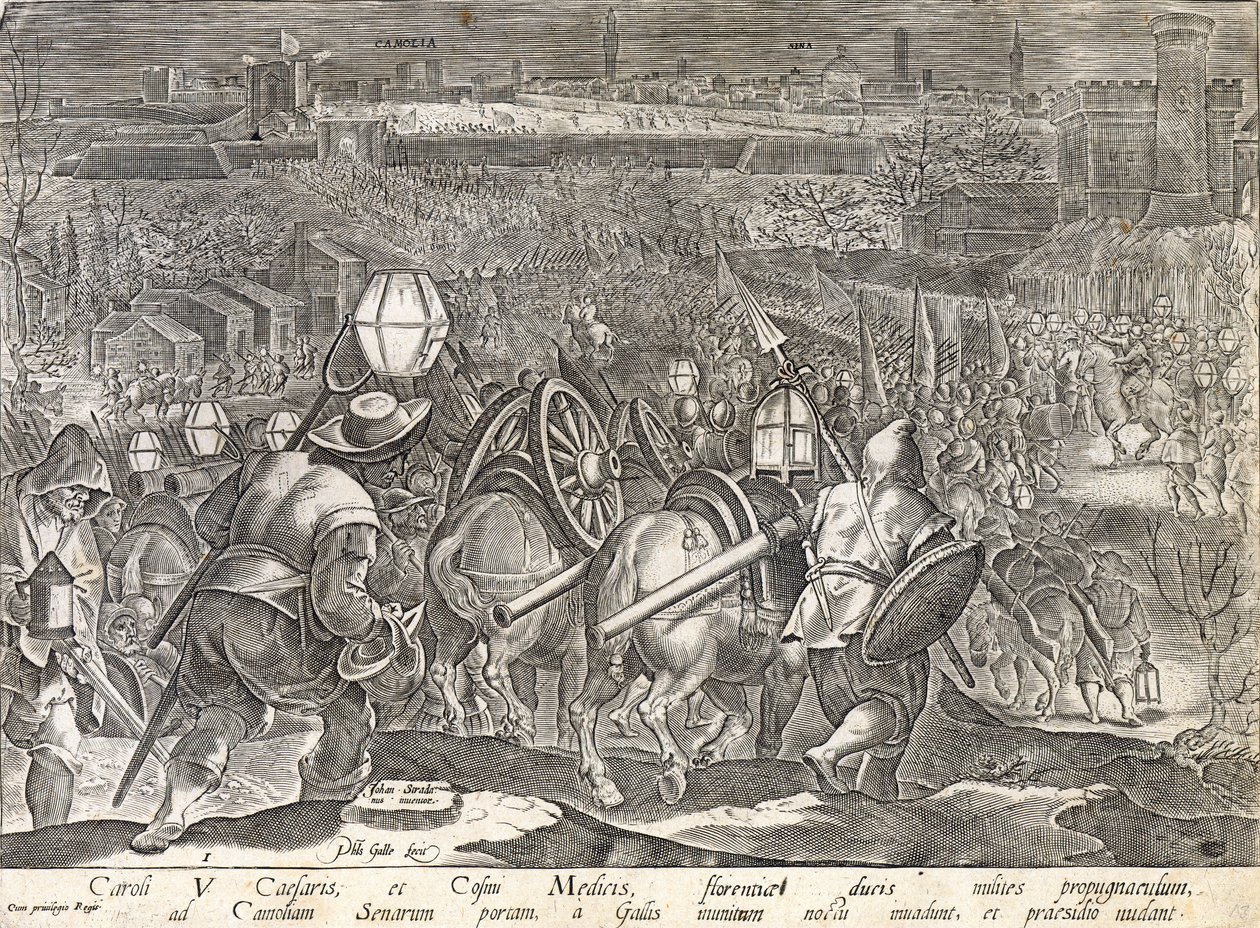 Emperador Carlos V y Cosme I de Médici en Porta Camollia, Siena, placa de 