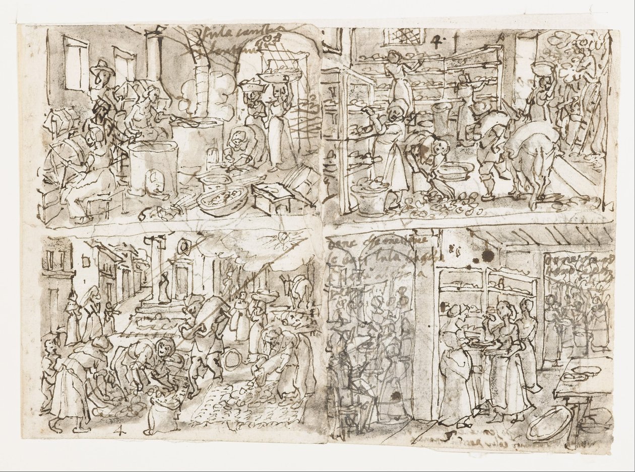 Cuatro escenas de la serie de la sericultura de Jan van der Straet