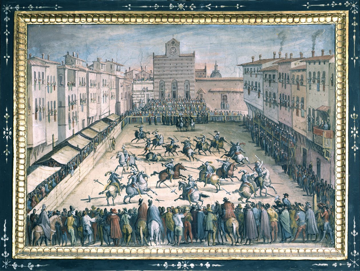 Justa de caballos en la Piazza Santa Croce de Jan van der Straet
