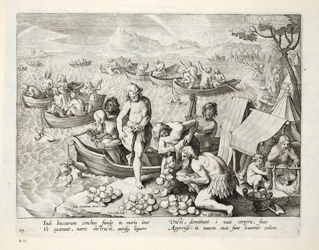 Indios buceando por perlas, lámina 93, ilustración de 
