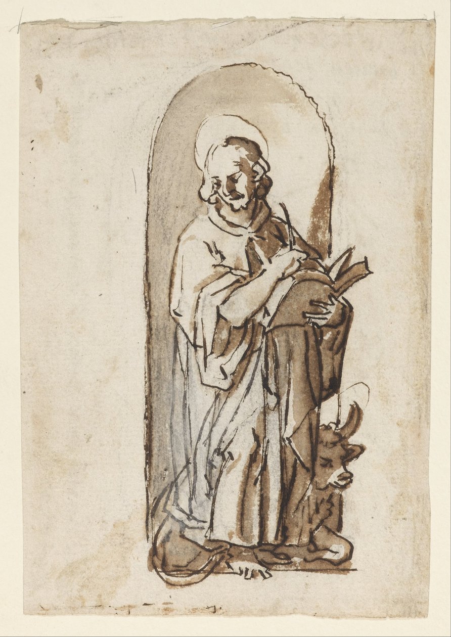 Página de un cuaderno de bocetos mostrando a San Lucas de Jan van der Straet