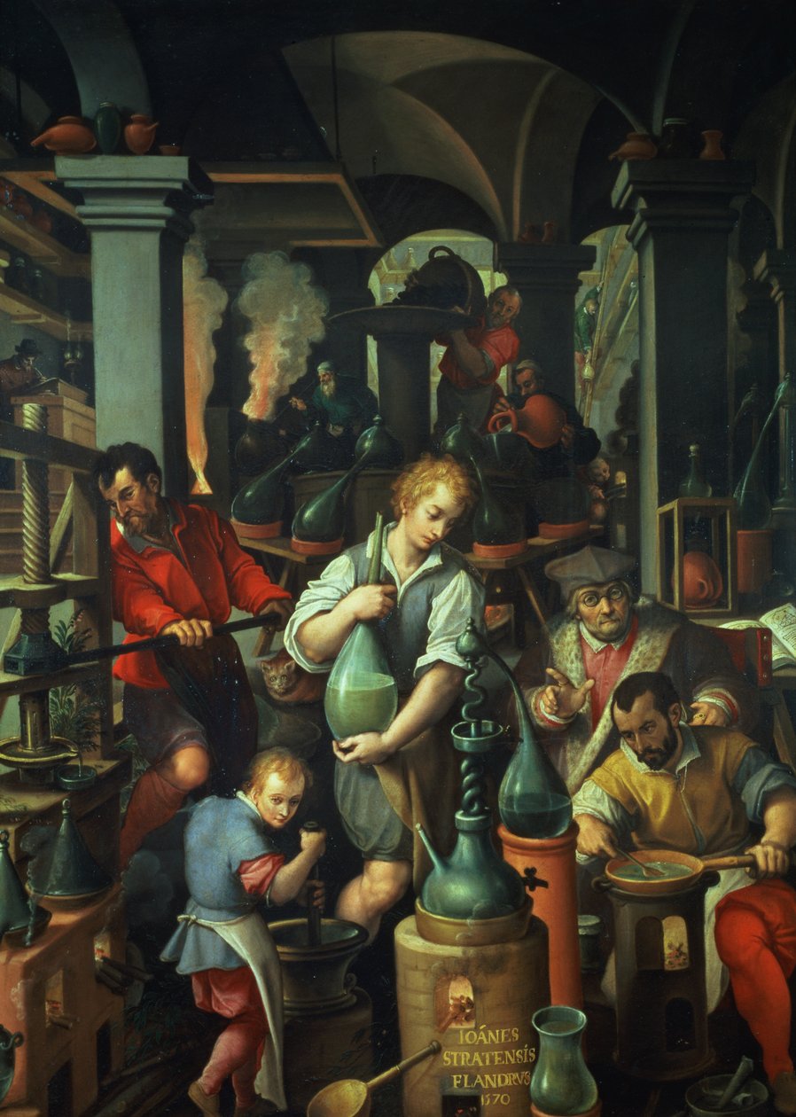 El taller del alquimista, 1570 de Jan van der Straet