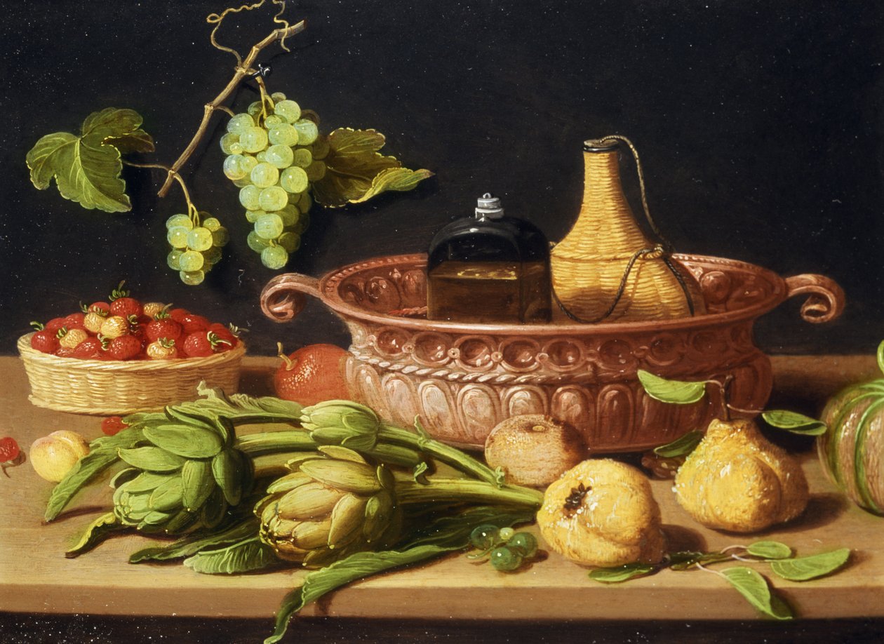 Una naturaleza muerta con alcachofas de Jan van Kessel the Elder