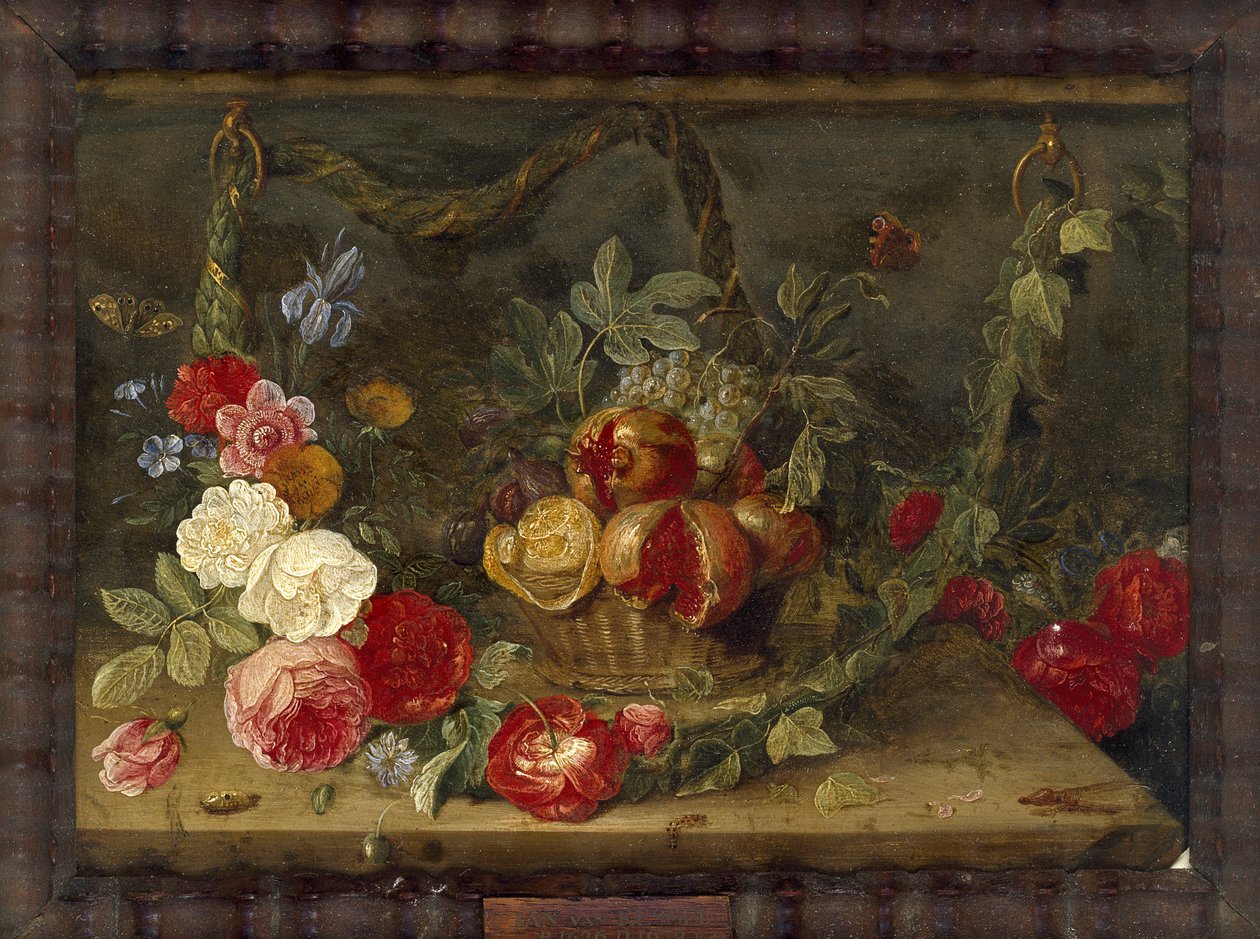 Composición de naturaleza muerta decorativa con una cesta de frutas de Jan van Kessel the Elder