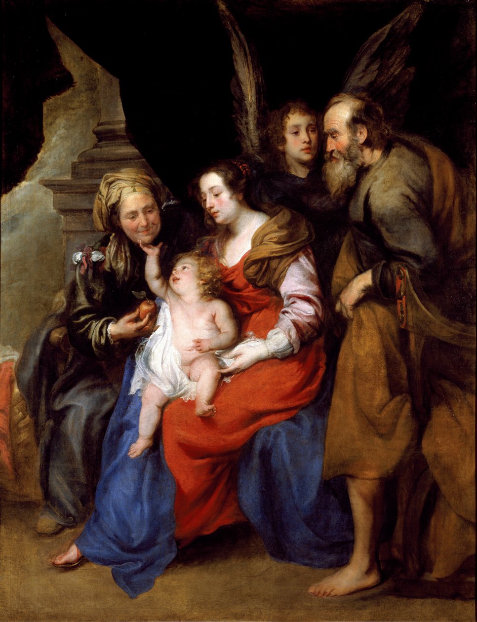 Retrato de la Sagrada Familia con Santa Ana, madre de María y un ángel (óleo sobre lienzo) de Jan Roos