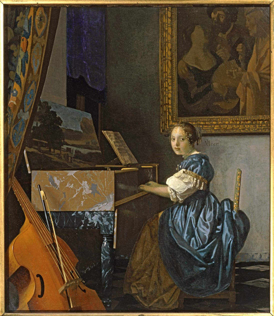 Una joven sentada en el virginal ... (pintura sobre lienzo) de Jan (1632-75) Vermeer