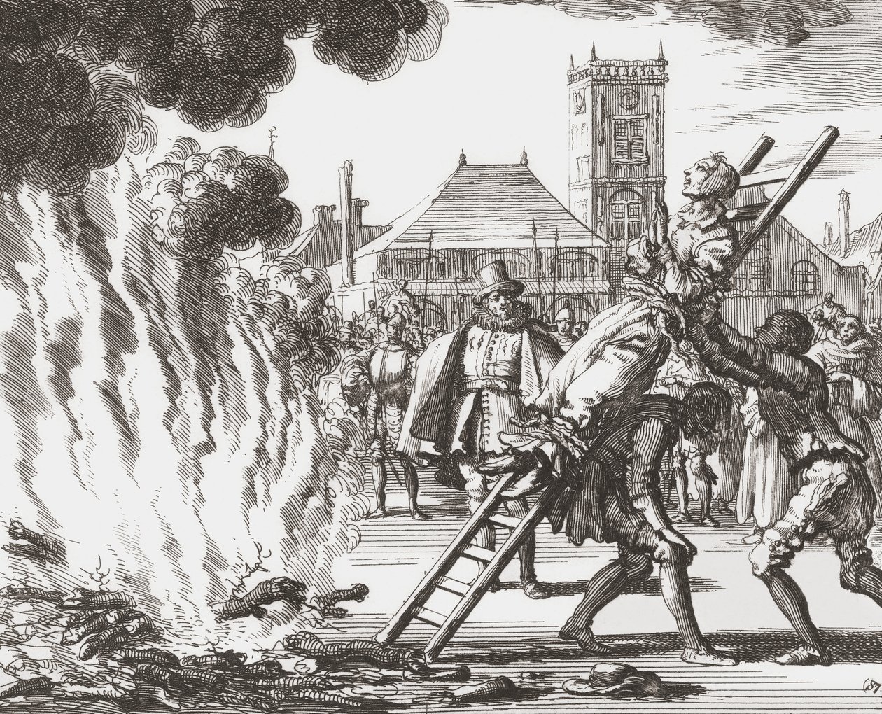 Una bruja condenada a ser quemada viva en la Holanda del siglo XVI de Jan (after) Luyken