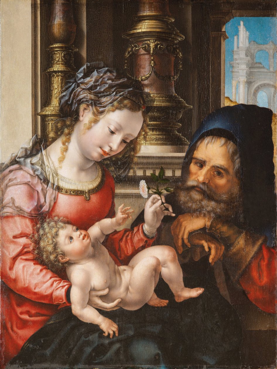 La Sagrada Familia - Pintura de Jan Gossaert dit Mabuse (hacia 1478-1532), óleo sobre tabla, hacia 1527-1530, 55,9x42 cm - La Sagrada Familia, Óleo sobre madera de Jan Gossaert - Museo de Bellas Artes de Bilbao de Jan (c.1472 c.1533) Gossaert