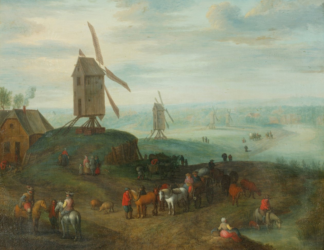 Paisaje con molinos de viento (óleo sobre cobre) de Jan (follower of) Brueghel