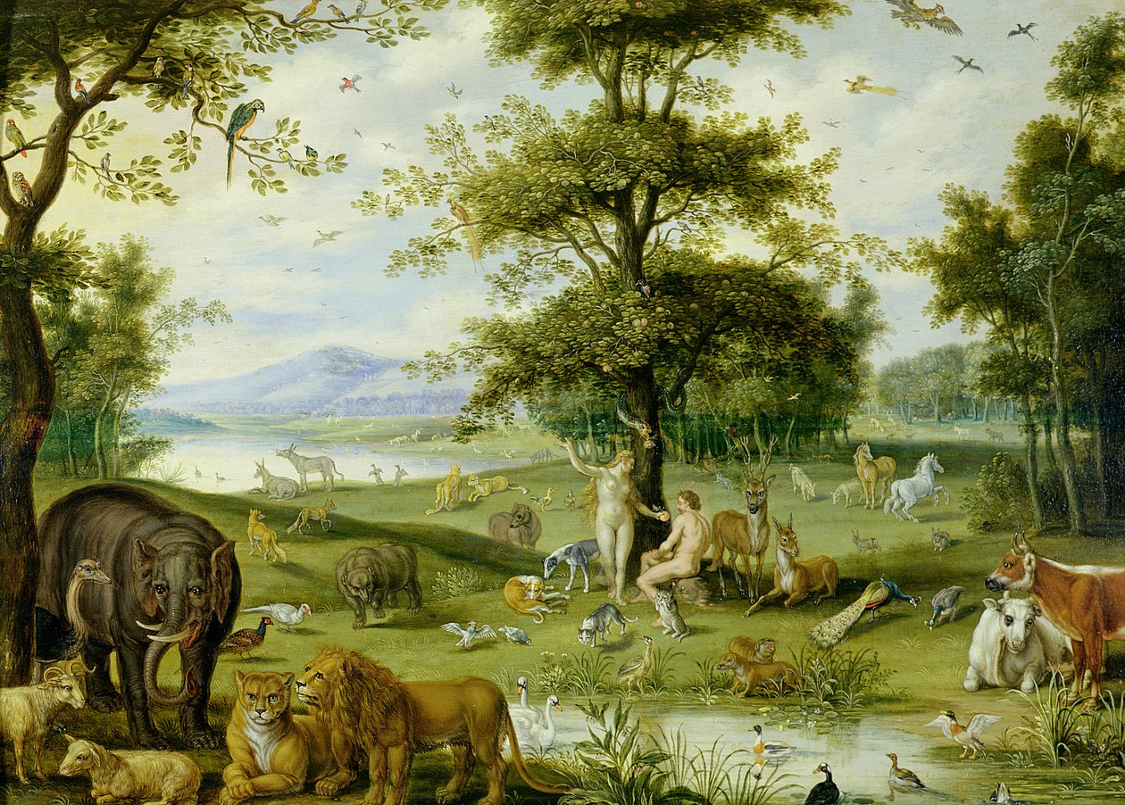 Adán y Eva en el Jardín del Edén, c.1600 de Jan (studio of) Brueghel