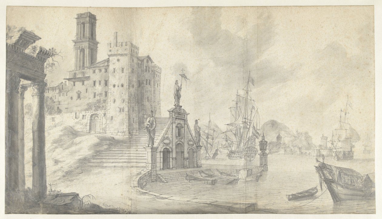 Vista del puerto en la ciudad del Mediterráneo de Jan Abrahamsz. Beerstraten