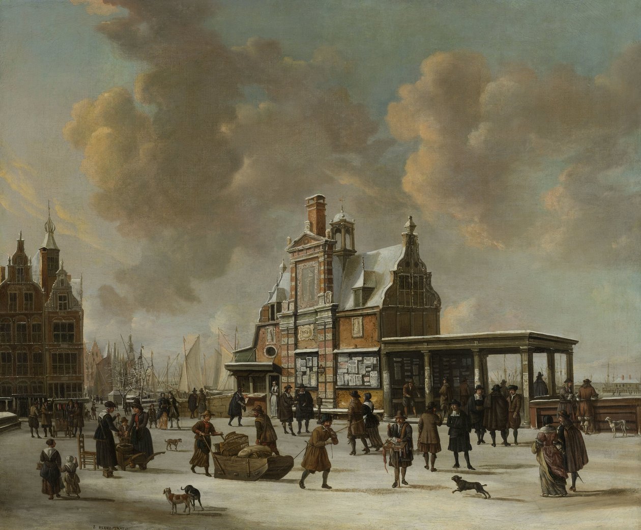 El Paalhuis y el Nieuwe Brug, Ámsterdam, en invierno de Jan Abrahamsz. Beerstraten