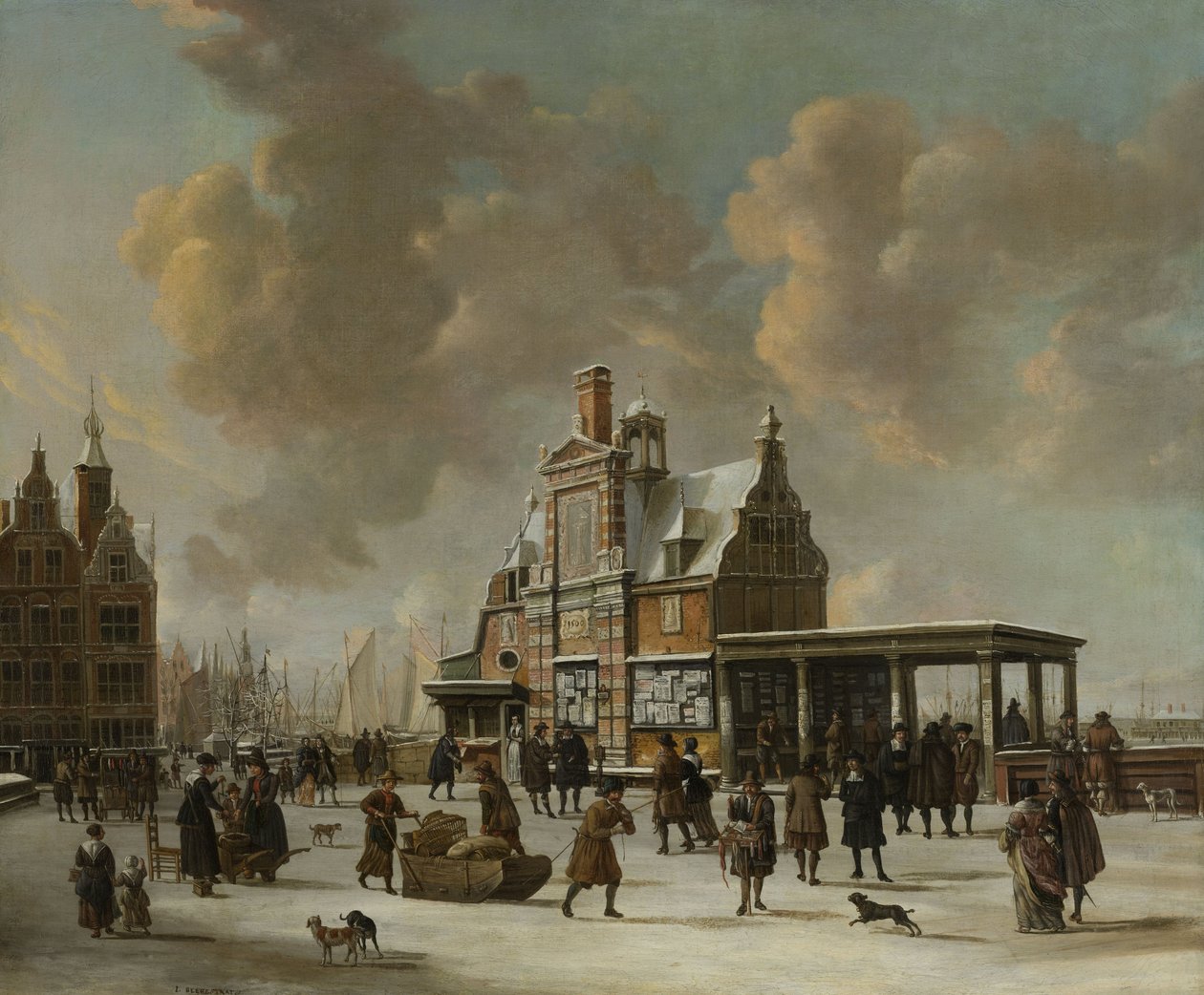El Paalhuis y el Nieuwe Brug, Ámsterdam, en invierno de Jan Abrahamsz. Beerstraten