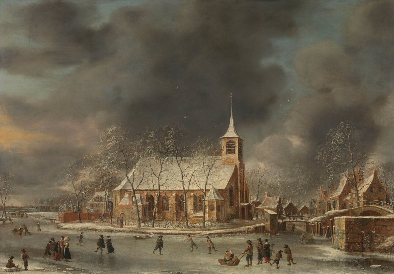 Vista de la iglesia de Sloten en invierno de Jan Abrahamsz. Beerstraten