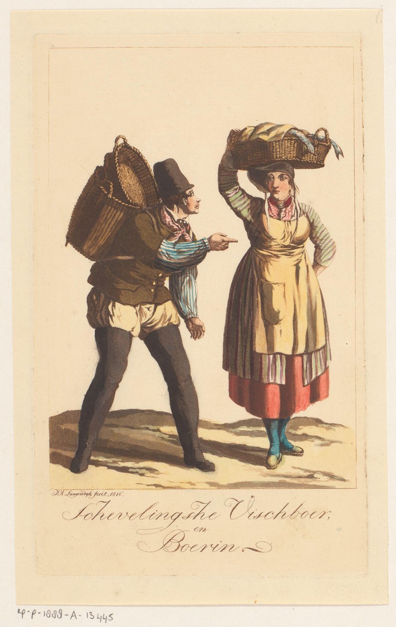 Scheveningen tipos de pescadores Schevelingsche Visch Boer y Boerin (título sobre el objeto) de Jan Anthonie Langendijk Dzn
