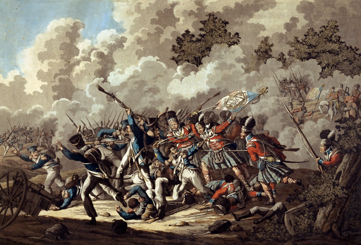 Derrota de la Guardia Francesa por los Highlanders, La Haye Sainte, durante la Batalla de Waterloo, 1815 de Jan Anthonie Langendyk