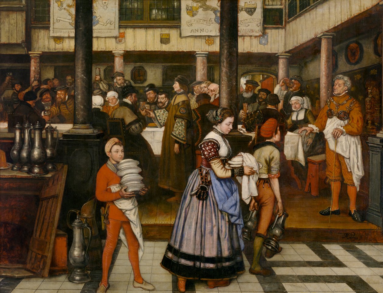 Frans Floris Asistiendo a un banquete de la Cofradía de San Lucas (óleo sobre lienzo) de Jan August Hendrik Baron Leys