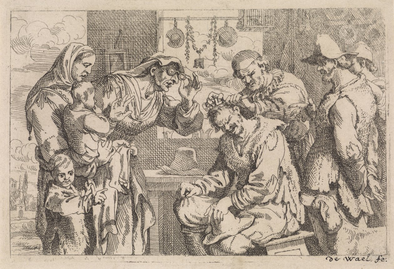 El cirujano del pueblo Varias escenas de género (título de la serie) de Jan Baptist de Wael
