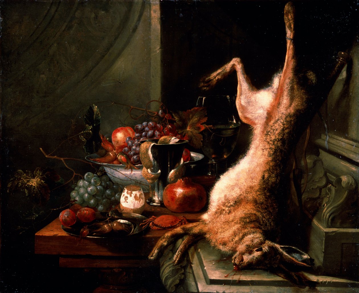 Naturaleza muerta con una liebre de Jan Baptist van Moerkerke